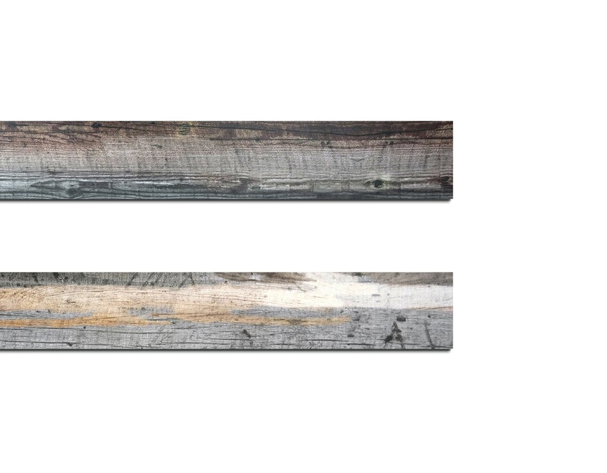 Odyssey Reclaimed Print Peel & Stick Wood Wallplanks™ Trims - Iris Grey & Brown - Wallplanks