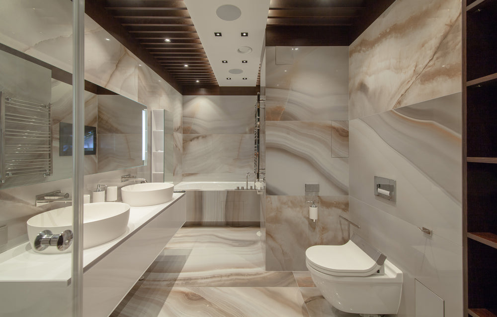 Modern house bathroom interior, luxury bathroom with shiplap