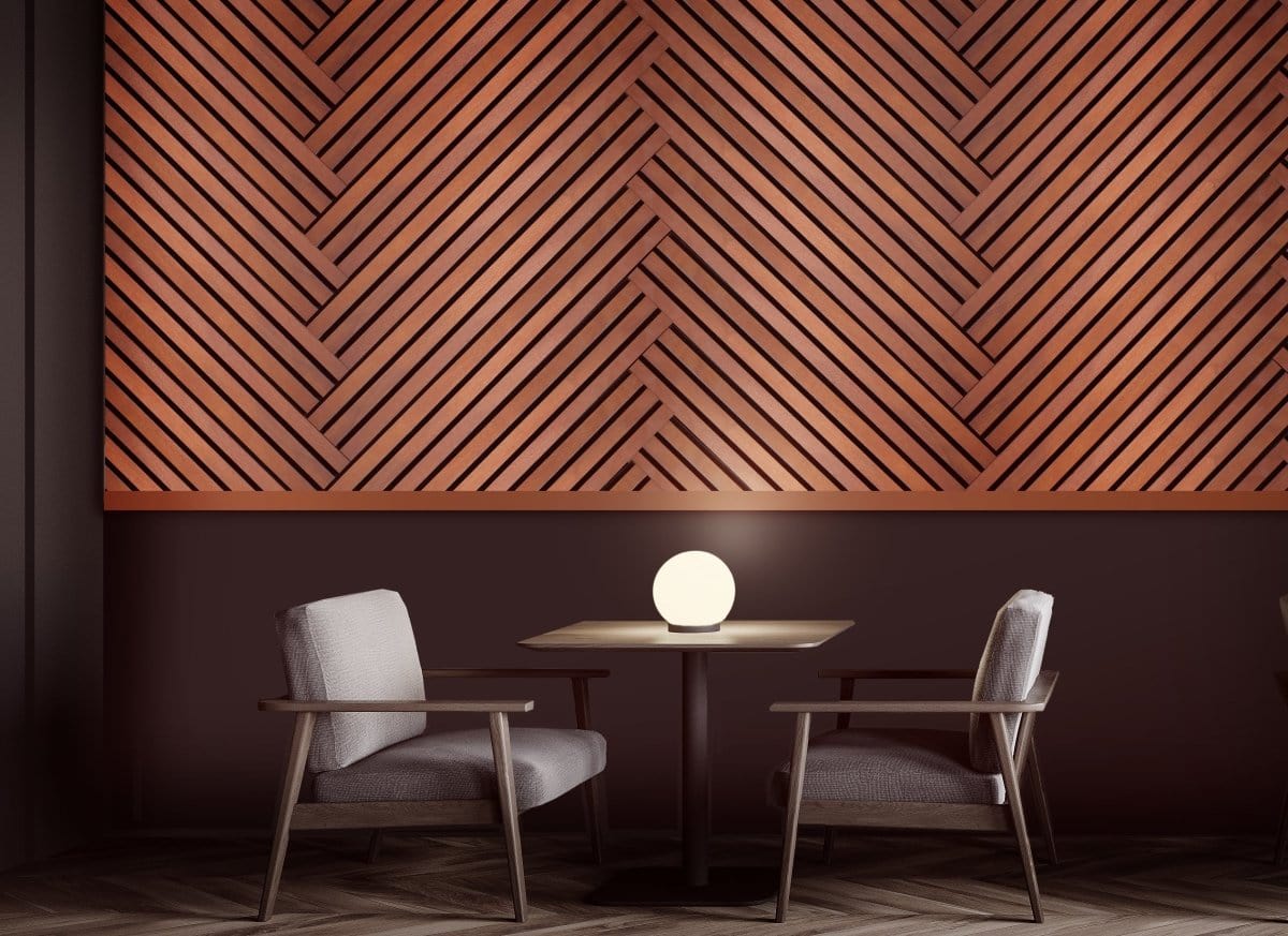 WPAWENMH Wallplanks Acoustic Wallpllanks Carton (16.6 SQ FT) 18.46mm Thickness Acoustic Wall Collection: Encore Mahogany