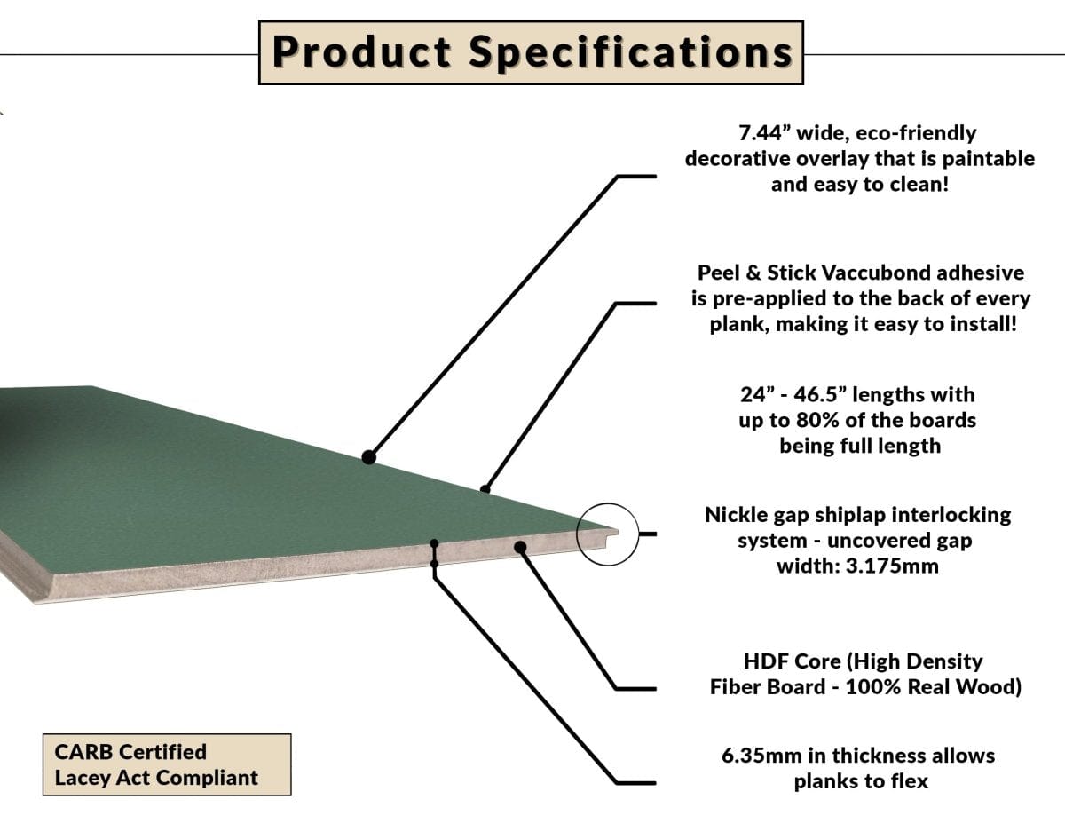 Cape Classic Paintable Nickel Gap Shiplap Peel &amp; Stick Wallplanks™ - Classic Black Carton (26.4 Sq.Ft.) - Wallplanks